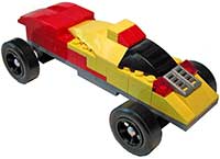 Example of a completed LEGO pinewood derby car.